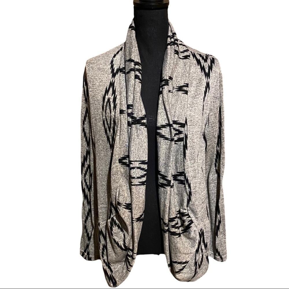 Vanilla Bay Gray Open Front Aztec Southwest Cardigan Sweater Women's L Large